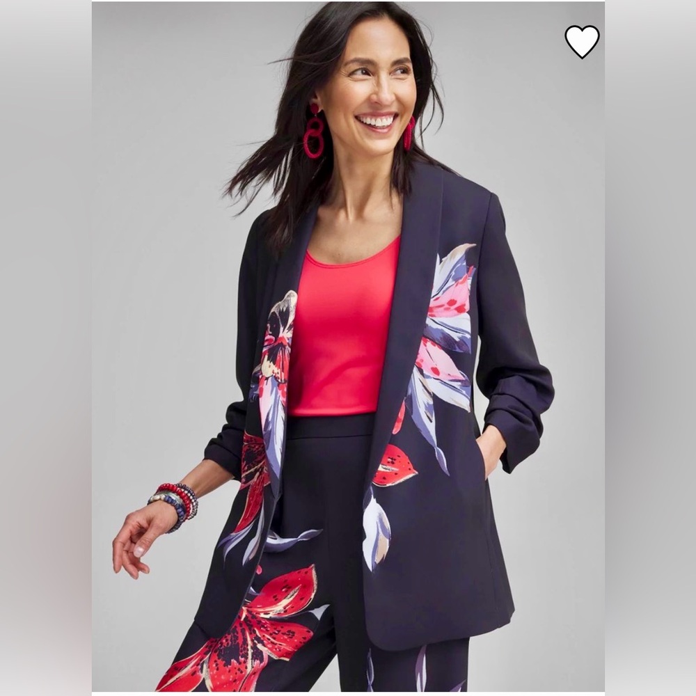 NWT Chico Floral Ruched Sleeve Navy Soft Jacket, size 0/Small, $179